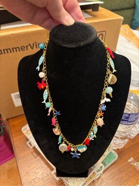 Women’s Colorful Sea loaded Charm Necklace - Gold Chain adjustable length